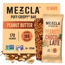 Mezcla Puff Crispy Protein Bars, Gluten Free & Vegan Protein Bars, 10g Protein, Alt para Crispy Rice Treat, Granola Bars & Bares de café da manhã, Snacks saudáveis para adultos, Chocolate manteiga de amendoim, 12 Pack