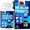 Probióticos para homens, 500 bilhões UFC e 12 homens Probiótico para a saúde digestiva + 4 Fibra Prebiótica Orgânica, para Digestiva, Gut, Saúde Imune, Bloating, Gás, Suporte Energético, Estable prateleira - 60 Cápsulas