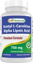Best Naturals Acetil L-Carnitina e Ácido Alfa Lipóico 750 mg 120 Cápsulas
