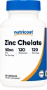 Nutricost Zinc Quelate 50mg, 120 Cápsulas Vegetarianas - Gluten Free e Non-GMO