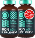 Vegan suplemento de ferro para mulheres com ácido fólico - 35 mg Sangue Construtor de Sulfato Ferroso, Ácido Fólico 400 mcg - Pílulas de ferro para mulheres com anemia e suporte gravidez - 120 comprimidos sem glúten - 2Pack