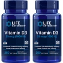Extensão da vida Vitamina D3 25 mcg (1000 UI), suporte do sistema imunológico, saúde óssea, saúde do corpo inteiro, tamanho do valor, sem glúten, não-GMO – dois pacote - 2 x 250 Softgels
