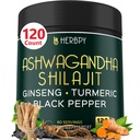 5in1 Ashwagandha força extra com Shilajit para resistência, energia e suporte de relaxação - mais Ginseng, raiz de açafrão e pimenta preta - 120 contagem