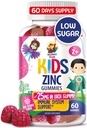 Gummies de zinco para crianças - Chewable Zinc Gummy Supplement for Children Immune Support - Baixo açúcar natural antioxidante não-GMO Vitamina Chewables para crianças e adolescentes - 60 Gummies