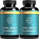 Primal Harvest Omega 3 Suplementos de óleo de peixe, 30 cápsulas de géis macios w/ 1000mg EPA + suplementos DHA, Sem arrotos de peixe não-GMO Omega 3 Ácido gordo, 2 pacote
