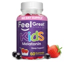 Feel Great Kids Melatonin Gummy □ Strawberry Flavored Melatonin Gummies Kids 1 MG de Melatonin Sleep Aid for Kids