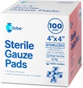 Globe 4’’ x 4" Advanced Gauze Pads for Wound Dressing; 100-Pack, individualmente embalados; 12-Ply Cotton & Highly Absorbent; Advanced Gauze Sponge-Pads for Wound Care & Home First Aid Kits (4 x 4)