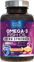 Omega 3 Fish Oil 2400 mg - Triplo Força Omega3, EPA & DHA Fatty Acids Suplemento - Suporte Natural para Imune, Coração e Saúde do Cérebro - Wild Caught, Não-GMO, Limão sabor, Arroto - 120 Softgels