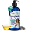 Óleo de peixe líquido para cães com Ômega 3, 6 & 9 ácidos gordos, selvagem capturado da Islândia, pele e casaco Suplemento para derramamento, pele comichosa, alergias, saúde do cérebro e do coração, rico em EPA + DHA - 12 onças