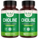 Aninhado Naturals Choline Bitartrate 500mg - Suplementos de alta potência Choline - Suporta Maternal & Saúde Fetal durante a gravidez* - 100% Vegan & Non-GMO - 2-Pack (180 Cápsulas Vegan)