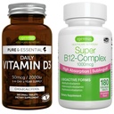 Vitamina D3 diária + Super B12-Complexo, Pacote Vegetariano, 365 2000iu Comprimidos de Vitamina D3 + Alta Absorção Sublingual B12, por Igennus