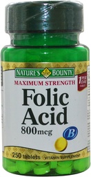 Ácido Fólico de Recompensa da Natureza 800 mcg Comprimidos Teor máximo 250 ea (Pacote de 5)