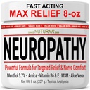 Creme de alívio de neuropatia - Auxilio máximo de ação rápida para pés mãos Pernas dedos - Ultra força mentol, Arnica, Aloe Vera, MSM, Alivio calmante natural nervos - Extra grande 8 oz