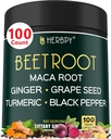6in1 Beterraba Suplemento com Maca Root, Sementes de uva, Ginger, Açafrão e Pimenta preta para saúde do coração e apoio imunológico - 100 Cápsulas Vegan