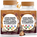 Lions Mane Mushroom Supplement with Turkey Tail Reishi Cordyceps Chaga with Marshmallow Root - 120 Conde