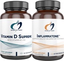 Designs para a saúde Vitamina D Supremo + Inflamatone Bundle - Vitamina D3 5000 UI + 2000mcg Vitamina K com uma mistura botânica Enzima para promover uma resposta inflamatória saudável - 2 Produtos