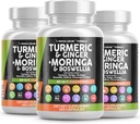 Suplemento Moringa Açafrão de gengibre Boswellia - Suplemento para Mulheres e Homens com Ceilão Canela, Cereja de Tart, Quercetin Garlic Nettle Holy Basil - 3Pack