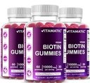 Vitamatic Biotin Gummies 10.000 mcg para cabelos mais fortes, pele e unhas - 60 Vegan Gummies - Também chamado vitamina B7 (3 garrafas)