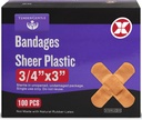 Bandagem adesiva - Caixa de 100 faixas plásticas de 3/4" de espessura flexível para cortes, raspas, queimaduras - Látex livre, bandagens pequenas estéril