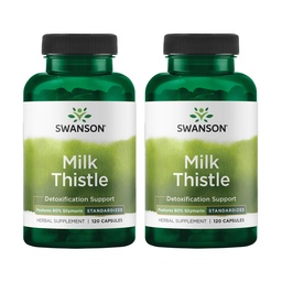 Swanson Milk Thistle (Standardized) - Suplemento de suporte de ervas do fígado w / 80% Silymarin - Fórmula natural que ajuda a manter a saúde geral e bem-estar - (120 cápsulas) (2 embalagem)