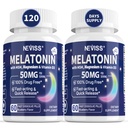NEVISS Melatonina 50 mg para adultos - dosagem extra 9-em-1 rápida dissolver sublingual - alta dose com glicinato de magnésio, Vitamina D3, Ashwagandha, Limão Balm, Camomila, Açúcar livre,Vegan 120 comprimidos