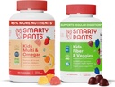SmartyPants Kids Multivitamin + fibra e pacote vegetariano: óleo de peixe Omega 3, fibra prebiótica, sem glúten, três frutas e sabores mistos de berry, Multi & Omegas (120 contagem) + fibra e legumes (60 contagem)