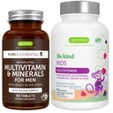 Multivitamin & Mineral para homens + Advanced Kids Multivitamin Gummy Vegan Bundle, com B-Vitaminas metiladas, Vitamina A, C, D3 & E, Clean Label, 60 comprimidos + 90 pastilhas de sabor de cereja, por Igennus