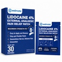 WELMATE - 4% Lidocaína Numbing Patch - Força Máxima - Alívio Temporário da Dor, Costas, Pescoço, Ombros, Joelhos, Cotovelos, Irritações Menores da Pele - Analgésico tópico Incentivo - 30 ct