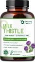 NATURE TARGET Milk Thistle Supplement for Liver Cleanse Detox & Repair, Supplement de apoio com 350mg de 30:1 Milk Thistle Extract Equivalente a 10500mg, 120 Cápsulas Veggie (60 Dias de Fornecimento)