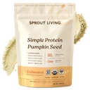 Pó de proteína de semente de abóbora orgânica viva Sprout, sem sabor, 20 gramas de pó de proteína baseada em plantas sem adoçantes artificiais, Não lácteos, Não-GMO, Vegan, Gluten Free (1 libras, 15 servs)
