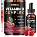 Vitamina B Complexo líquido gotas, B vitaminas complexo suplemento com B1, B2, B3, B5 B6, B7, B9 & metil B12 gotas para adultos e crianças, Vegan, Cherry Flavor