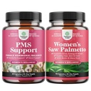 Pacote de apoio PMS e serra Palmetto para mulheres - Equilíbrio Hormônio com DIM, Chasteberry, Black Cohosh & Ashwagandha para Cãimbras Período e Extrato de Palmetto Serra com Maca Root & Biotin para perda de cabelo