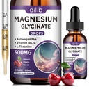 Gotas líquidas de glicinato de magnésio 500mg, com Vitamina B6, Ashwagandha, L - Theanina, Camomila, Suplemento de glicinato de magnésio Alta Absorção para Sono, Estresse, Energia, Mood - Cherry Flavor