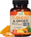 Suplemento de Curcumina Turmérica 2600mg - com gengibre orgânico e açafrão, 95% Curcuminóides, Pimenta preta BioPerine para melhor absorção, Suporte comum Vegan da natureza, Não-GMO, Engarrafado em EUA - 60 Cápsulas