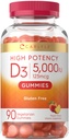 Carlyle Vitamina D3 Gummies 5000 iu ou 90 Contagem de Peach Flavored Gummy ou Alta Potência para Adultos
