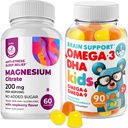 Gummies Omega3 para crianças com Omega 6&9 e pastilhas de magnésio - DHA Crianças Suplemento do cérebro para suporte de coração e visão – Sem óleo de peixe e glúten livre de imunidade Saúde com Magnésio sem açúcar
