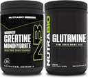 NutraBio Creatina Mono-hidrato Suplemento, Sem sabor, (300g) e L-Glutamina em pó, (500g) – Treino Suplemento Pacotes Suplementares Suporta energia muscular, recuperação e força