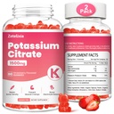 2 Pacote pastilhas de potássio para adultos Mulheres e homens, Suplemento de citrato de potássio, Cãis de apoio perna, Saúde muscular e equilíbrio eletrolítico, Açúcar livre, Orgânico, Vegan, Morangueiro, 120 Cts