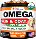 Omega 3 para cães - Pele e casaco Suplemento - Óleo de peixe para mastigar cães - Alergia e Itch Relief - Suplemento Anti Shedding - Tratamento de pele seca - Óleo de salmão - Made in USA - 120 Doces Macio