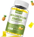 Glicinato de magnésio 600mg, Relaxamento e suporte Zzz, Suplemento de potássio de magnésio para adultos e crianças sem açúcar, Vitamina C, B6 e CoQ10 flavor de abacaxi, 60 contagem