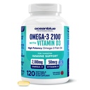 Oceanblue Professional Omega-3 2100 com Vitamina D3 – 120 ct – Tripla Força Suplemento de óleo de peixe arrotado com EPA de alta potência, DHA, DPA e Vitamina D3 – Wild-Caught – sabor laranja (60 Servings)