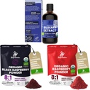 Pó de selva Extrato de mirtilo selvagem para olhos USDA Organic 3.4oz Garrafa, Red Black Framboesa em pó Pacote 5 Bolsa de Onça, Freeze Framboesas Secas para Baking Smoothies Frutas Desidratadas