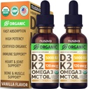 (2 Pack) Vitamina orgânica D3 K2 Gotas com MCT Oil Omega 3, 5000 UI - Vitamina D Líquida, Sem Enchimentos, Não-GMO líquido D3 para Absorção Mais Rápida e Suporte Imune (Vanilla, 1 Fl OZ x 2)