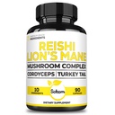Complexo de Suplemento Satoomi Reishi 5000Mg - 10in1 Combinado com Leões Mane, Cordyceps Sinensis, Chaga Mushroom & Outros - 90 Cápsulas durante 3 meses