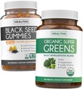 Black Seed Oil Gummies & Super Greens (1-mês) - Diary Green Boost - Black Seed Oil Gummies Ginger Ale Flavor Frio Pressed Nigella Sativa & Organic Super Greens Complete Super Food Supplement