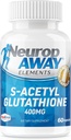 NeuropAWAY Elementos S-Acetil-Glutationa 400mg Cápsulas Resistente ao Ácido 60ct (60 400mg Cápsulas Por Garrafa) 3rd Party Tested Made in a cGMP Facility