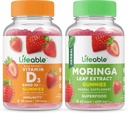 Vitamina D 5000 UI viva + Folha de Moringa, Gummies Bundle - Grande degustação, Suplemento Vitamina, Sem Glúten, GMO Livre, Gummy mastigável