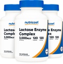 Nutricost Lactase Enzyme Complex 3.000 FCC ALU, 120 Cápsulas Veggie - Não-GMO, Gluten Free, 120 Servings (3 Garrafas)