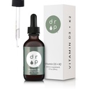 Vitamina D3 + K2 Gotas com 1000 UI de planta D3 e 45 mcg de K2, 2 oz Suplemento Líquido para Força Óssea, Humor Melhorado - Sem conservantes artificiais, sem sabor, com óleo de coco MCT