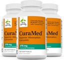 Terry Naturalmente CuraMed 375mg - Suplemento antioxidante para apoio à saúde do cérebro e imune - Suplemento dietético com curcumina e óleo essencial de açafrão - Suporte de fígado de ervas - 120 Softgels (Pack of 3)